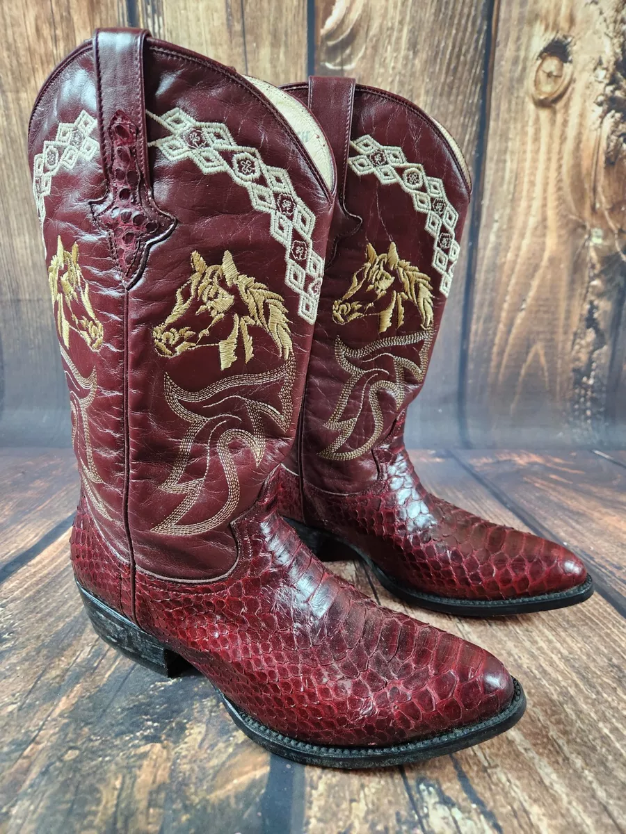 Snakeskin Cowboy Boots Size 8 Dark Red El Canelo