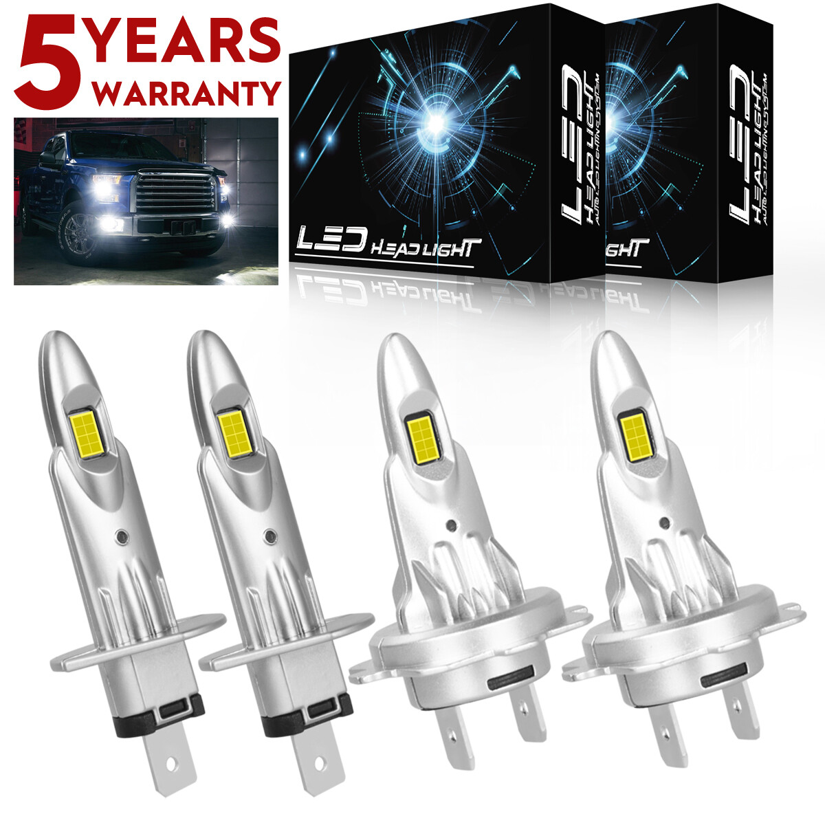 H1 H7 6000K Combo LED Headlight High Low Beam Bulbs Kit Super Bright Cool White