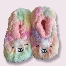 Girls Kids Non Slip Rainbow Llama Soft Fuzzy Slipper Socks One (Size 11-2.5)