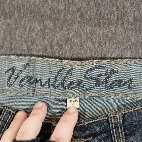 Vanilla Star Jean Short Woman 9 Blue Denim Faded Whisker Y2K Hip Hop Streetwear - Picture 8 of 15