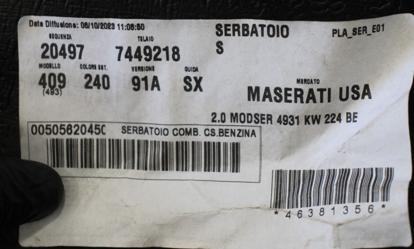 2023 - 2024 MASERATI GRECALE 2.0L AWD FUEL GAS TANK RESERVOIR OEM