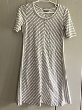 T by Talbots Striped Gray & White Jersey Dress Short Sleeve Stretch Size XS