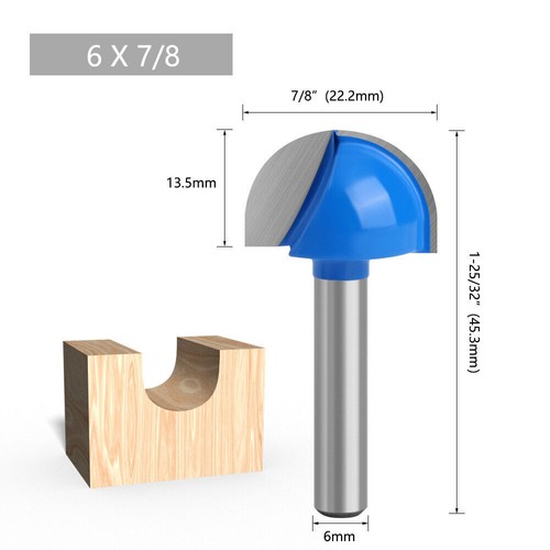 "Juego de brocas de enrutador caja de vástago de 6 mm nariz redonda cortador de cala 1/4""~1" - Imagen 9 de 20