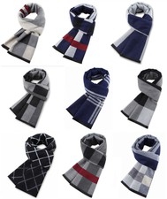 Mens Hot Cashmere Scarf Winter Warm Soft Fringe Striped Long Shawl Wrap UK