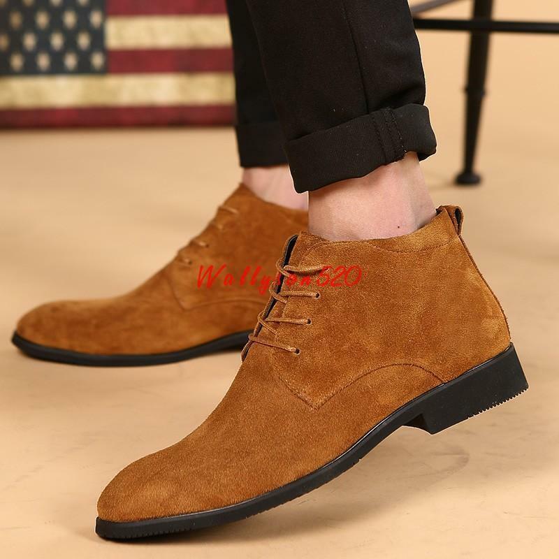 British Mens Lace Up Wing Tips High Top Dress Formal Shoes Casual Ankle  Boots