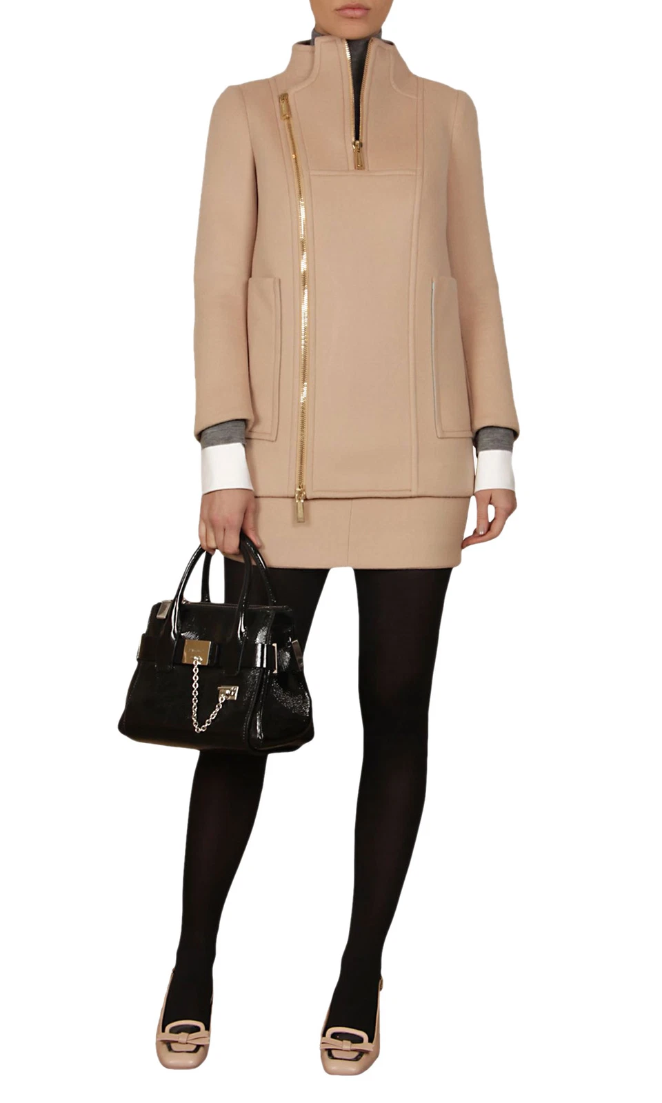 Giacca Liverpool Dsquared2 Donna Lana Zip Up Collo Alto US 6 Beige IT 42