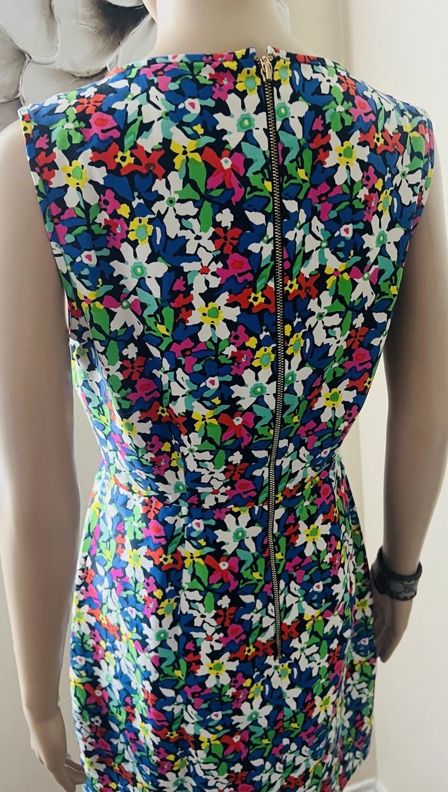 KATE SPADE tubino linea A seta stampa floreale mini abito scollo a V senza maniche 6 PICCOLO