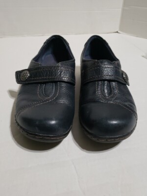 Clarks Bendables Black Leather Loafers Shoes Flat Comfort Button Women’s  Size 8M