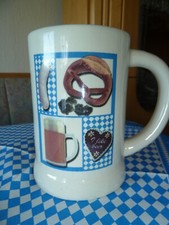 Bierkrug, 0,5 L, mit bayerischen Aufdruck und Klingel am Boden, Keramik