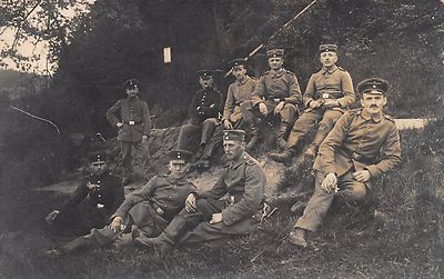 Photo postcard near Jussy (Moselle) soldiers break inf. Reg. 474.