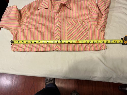 Indigo Palms Men’s LS Button Up Shirt Large Striped Orange Pink Green Poly Blend - Picture 9 of 12