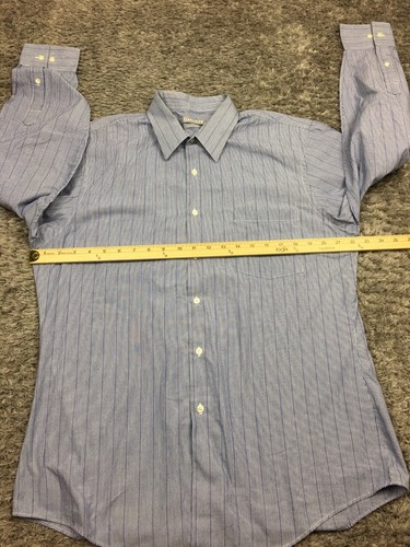 Van Heusen Studio Button Up Shirt Mens Size 16 32/33 Fitted Blue White Stripe - Picture 5 of 11