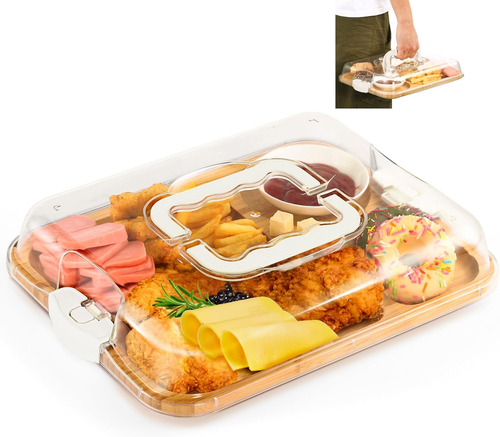 Portable Travel Charcuterie Boards with Locking Lid and Handle and Compartments,