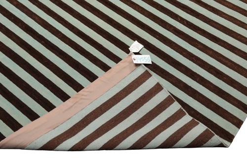 Tibetan Wool & Silk Stripes 8' x 10' Hand Knotted Area Rug Brown Seafoam - Picture 5 of 7