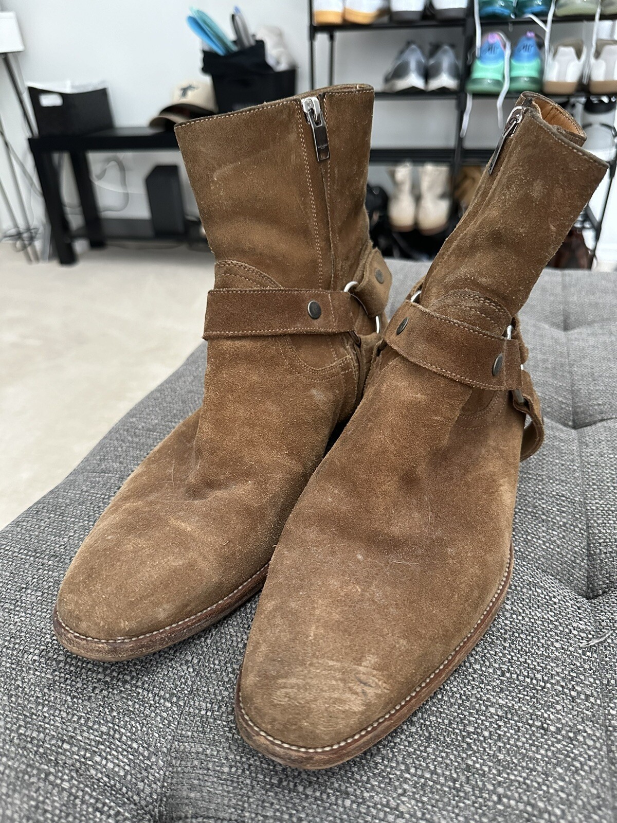 Stivali Saint Laurent Paris Wyatt Harness Marrone Taglia 10 Suola Vibram