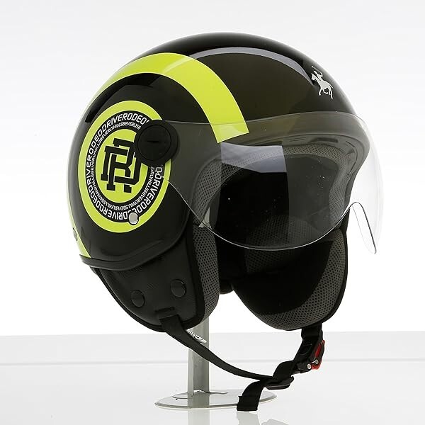 Casco Motociclismo Rodeo Drive Blu ECE | Casco Demi-Jet Con Visiera Elicotterista | Interni Asportabili E Lavabili