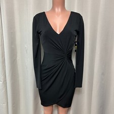 Guess Long Sleeve Knotted Detail Mini Dress Women's Size 4 Black Zip Back NWT