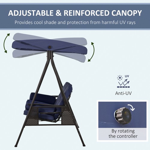 3-Seat Outdoor Porch Swing Chair with Adjustable Canopy Cushion for Garden Pool - Picture 4 of 9