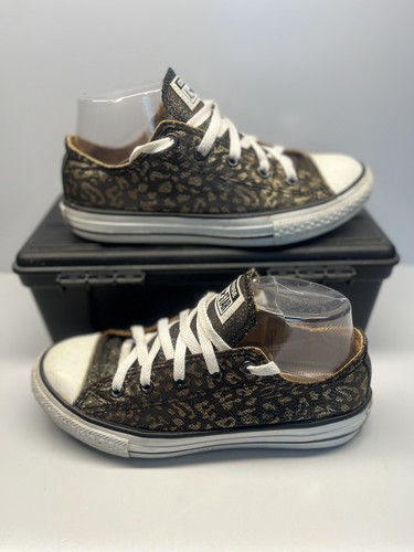 Converse Star Juniors Kids Sz 3 Low Shimmer Leopard Cheetah Animal Print 640469F - Picture 6 of 10