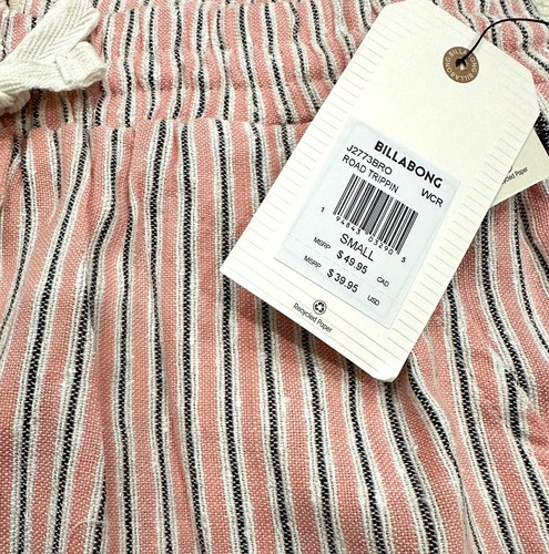 Billabong Women's Road Trippin Striped Scalloped Hem Elastic Waist Mini Shorts - Picture 7 of 13