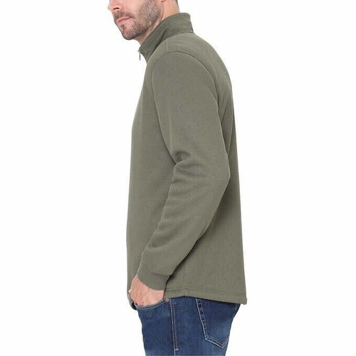 B.C. Clothing Men’s Fleece Lined Quarter Zip Pullover Top, Green, Size S - Picture 3 of 4