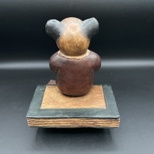Vintage MCM MidMod Hand Carved Wooden Bear Reading on Books - Picture 3 of 6