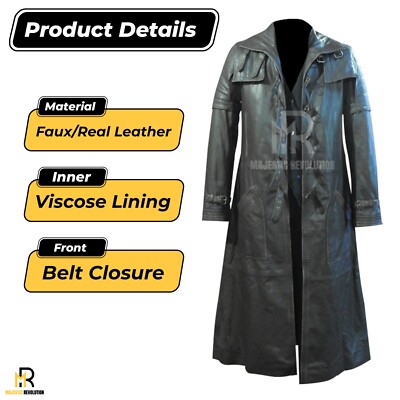 ウォマトロンL VAN HELSING Men's Black Lambskin Long Trench Leather Full-Length