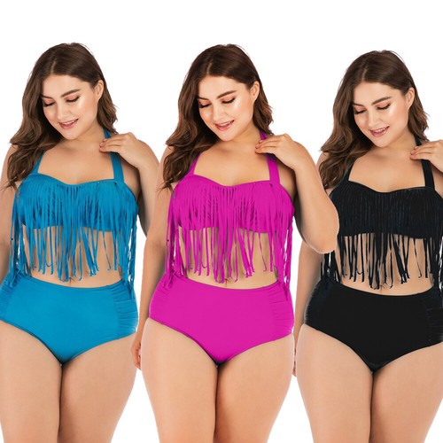 Women Sexy Plus Size Swimwear Bikini Set High Waist Bathing Suit Swimsuit Tassel - Picture 2 of 16
