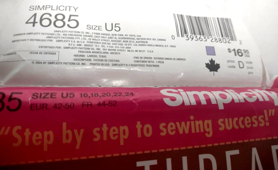 Simplicity 4685 Size 16-24 Sewing Pattern UNCUT Jacket Purse Skirt Pant Camisole - Image 3 of 4