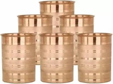 Copper Glass Pack of 6 Plain Copper Glass Set Water/Juice Glass 300ml