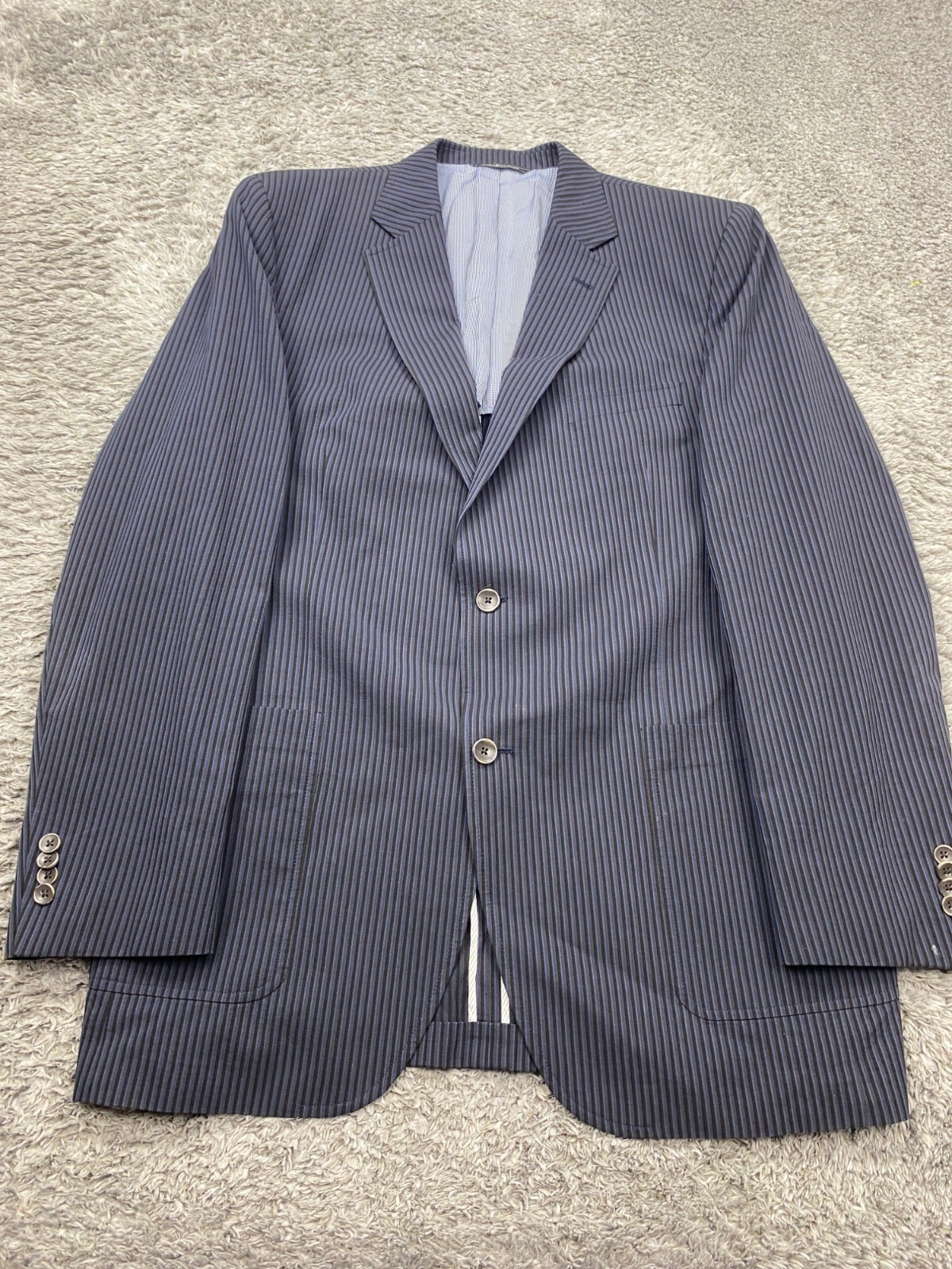 Jack Victor Blazer Men 44R Pinstriped Wool Blend Sports Coat Jacket Woven Italy
