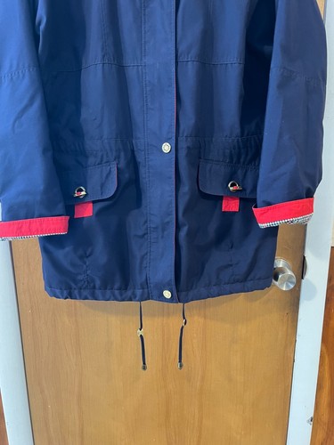 Vintage 90s Current Seen Women's Navy Blue Plaid Trim Lined Hooded Jacket Medium - Picture 3 of 12
