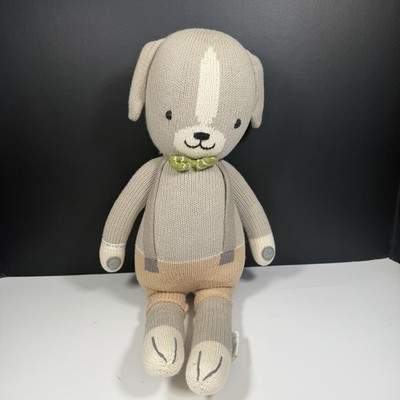 Cuddle + Kind Noah Dog 20  Knit Plush Stuffed Animal Gray Green Bow