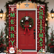 Merry Christmas Decoration Snowflake Santa Reindeer Door Banner Porch Sign 12x71