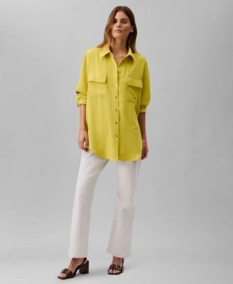 Calvin Klein Womens Crepe Relaxed Button-F 198294659506 LARGE RT $79.0 #1