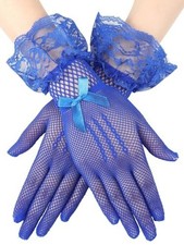 Women Lace Gloves Elegant Short Lace Tea Party Gloves Royal Blue Classic Style
