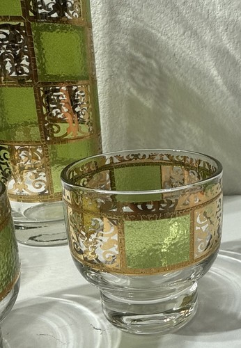 MCM Martini CULVER Prado 22k Gold Green Cocktail Mixer Pitcher &Glasses 4 Pc Set - Picture 16 of 21