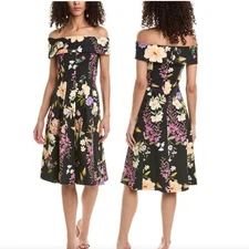 NWT Teri Jon by Rickie Freeman Off The Shoulder A-Line Dress in Floral - Size 2