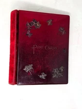 Antique Empty Velvet Postcard Album, Embossed Floral Cover, 76 Pages, Holds 300