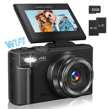 Digital Camera for Photography, 4K Vlogging YouTube 3" 180  Black