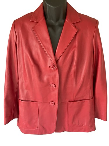 Preston & York Petites Jacket Women's PM Lamb Skin Red Lined 3 Button LS - Picture 1 of 11