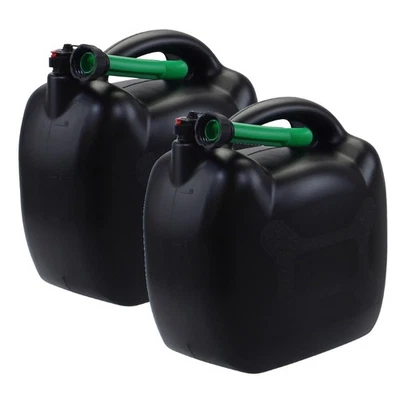 2x Benzinkanister 20L schwarz Kunststoff mit Einfüllschlauch grün, UN-Zulassung - Bild 1 von 4