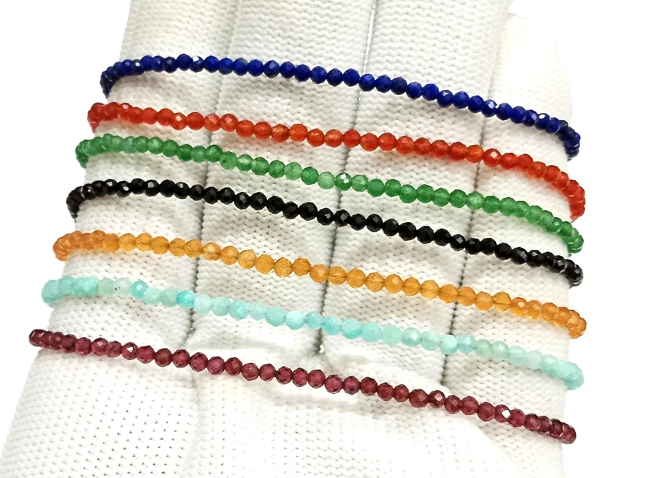 Venta al por mayor Lote 7 piezas Pulsera de cuentas redondas facetadas de piedras preciosas naturales de 2 a 3 mm Foto 2 de 4