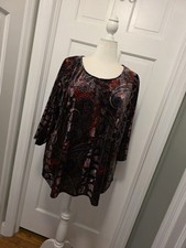 Karen Kane Top Womens 3X Red Multicolor Paisley Velvet Tunic Luxe Versatile