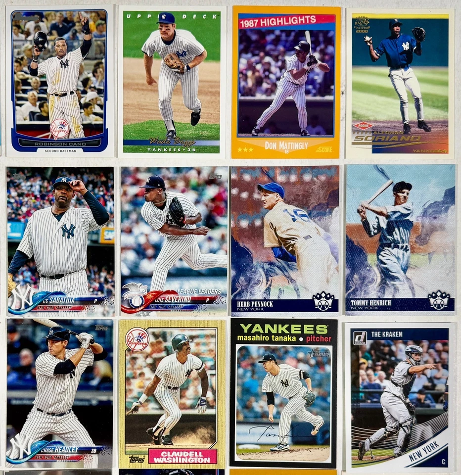 Lote de 64 tarjetas de béisbol de los Yankees de Nueva York MLB de los años 80-2000 Topps Fleer Donruss Foto 3 de 4