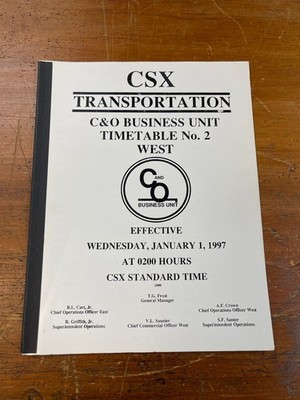 CSX C&O Business Unit Timetable No. 2 West  - Effective January 1st, 1997