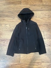Snozu Boys Black Softshell Hooded Jacket Size M 10/12 Full Zip Lined