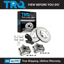 TRQ Front Posi Ceramic Brake Pads Rotors & New Caliper Kit for GM