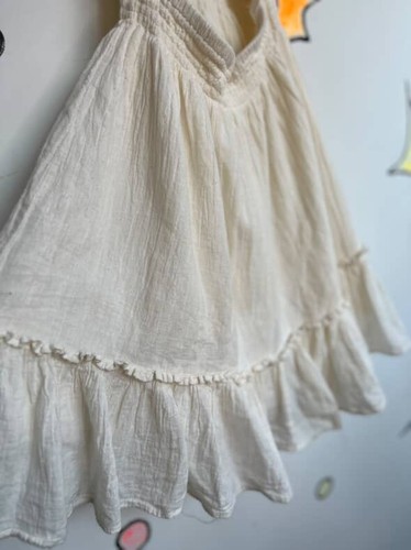 White Boho Cotton Babydoll Mini Dress Fairy Grunge Cottagecore Festival S-M - Picture 4 of 6