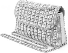 Silver Rhinestone Evening Bag Women Crystal Shoulder Purse Chain Wedding Clutch